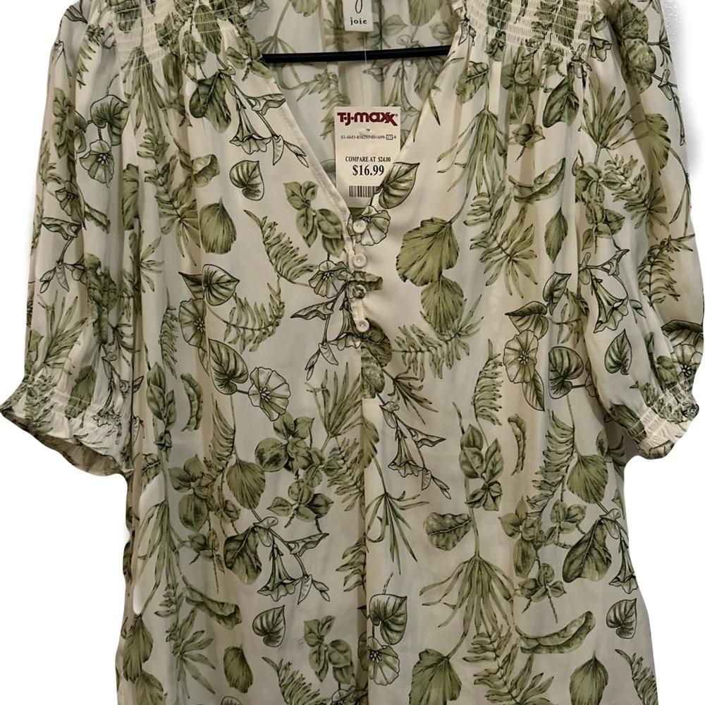 Joie Leafy Green and White Blouse